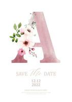 Pink watercolor of alphabet A decorated with bouquet vector