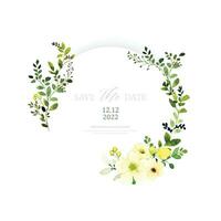 Watercolor invitation design with floral wreath on a round frame vector