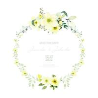 Watercolor wreath design with light yellow flowers and leaves vector