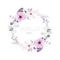 Watercolor wreath design with purple flowers and leaves vector