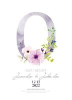 Purple watercolor of alphabet O decorated with floral bouquet vector