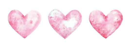 Hand-painted watercolor pink hearts set vector