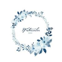 Watercolor wreath of blue flower and leaves hand-painted vector