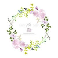 Watercolor wreath design with pastel rose and green leaves vector