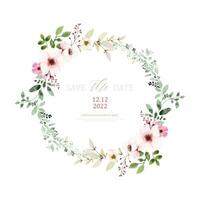 Watercolor wreath design with pink flowers and green leaves vector