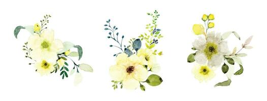 Watercolor yellow floral bouquets set vector