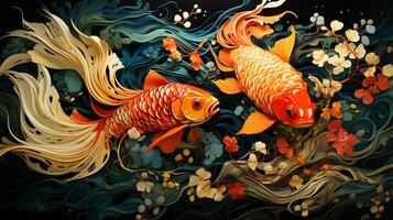 Beautiful fish painting background ai photo