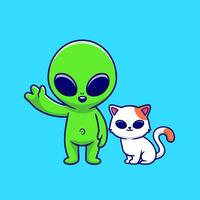 Cute Alien with Cat Cartoon Vector Icon Illustration. Science  Animal Icon Concept Isolated Premium Vector. Flat Cartoon  Style