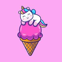 Cute Unicorn On Ice Cream Cone Cartoon Vector Icon  Illustration. Animal Food Icon Concept Isolated Premium  Vector. Flat Cartoon Style