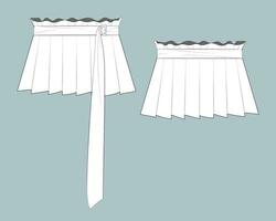 mini skirt fashion flat technical sketch drawing template. vector