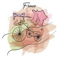 bosquejo de tradicional bicicleta acuarela Francia vector ilustración