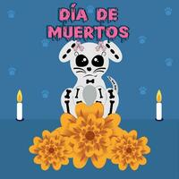 Cute dog skeleton cartoon Dia de muertos Vector illustration