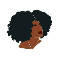 Afro American Woman Vector Illustration Portrait. Beautiful Girl Dark Skin. Curly Hair