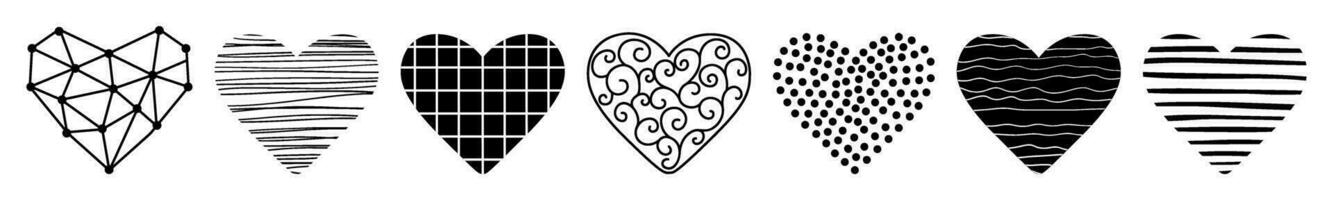 Vector Hearts Doodle Set. Love Symbol Collection Isolated on white. Valentines Sketch