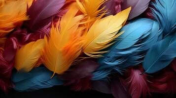 beautiful colorful feather background ai photo