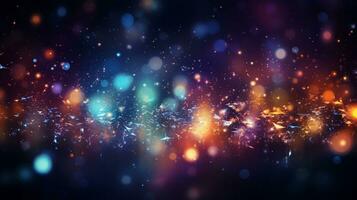 Abstract colorful glittering effect defocused design on dark background, shiny elegance fantasy bright color contrast with black concept, AI Generative photo