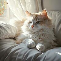 peacefully sleeping baby cat, cozy cute kitten napping, AI Generative photo
