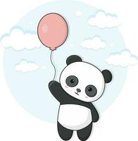 panda moscas con globo en plano diseño vector