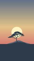 A single graceful pine tree stands against a backdrop of a soft gradient sunset sky vector