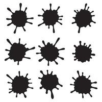 Set of black splashes, drops in flat style. Ink splatters, paint stains collection. Badge collection. vector