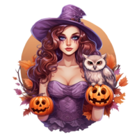 vintage cute girl Halloween clipart,generative ai png