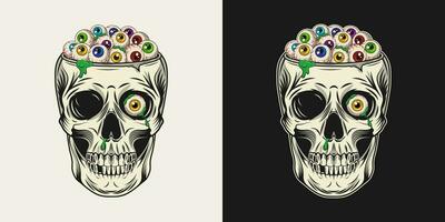 Skull full of colorful eyeballs vector