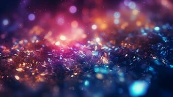 Abstract colorful glittering effect defocused design on dark background, shiny elegance fantasy bright color contrast with black concept, AI Generative photo