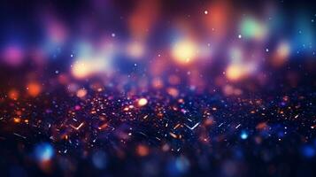 Abstract colorful glittering effect defocused design on dark background, shiny elegance fantasy bright color contrast with black concept, AI Generative photo