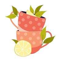 tazasvector ilustración de tazas para té con limón rebanadas en un blanco antecedentes. vector