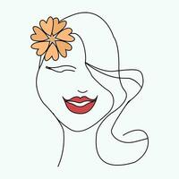 Woman head vector lineart illustration. One Line style drawing. Woman outline vector