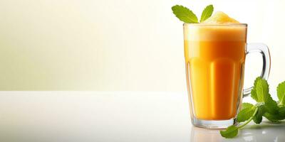 close up of Fresh Carrot Juice, isolated on white background, copy space, AI Generative photo