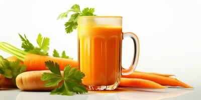 close up of Fresh Carrot Juice with vegetables, isolated on white background, copy space, AI Generative photo