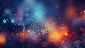 Abstract colorful glittering effect defocused design on dark background, shiny elegance fantasy bright color contrast with black concept, AI Generative photo