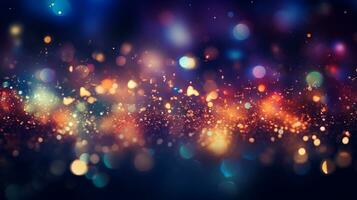 Abstract colorful glittering effect defocused design on dark background, shiny elegance fantasy bright color contrast with black concept, AI Generative photo