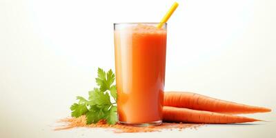 close up of Fresh Carrot Juice with vegetables, isolated on white background, copy space, AI Generative photo