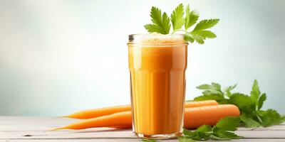 close up of Fresh Carrot Juice with vegetables, isolated on white background, copy space, AI Generative photo