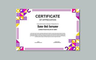 certificate template in pink color and modern style for award. vector