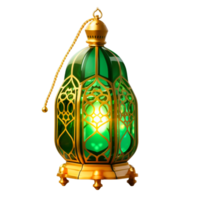 ramadan kareem grön med gyllene islamic lampa ai generativ png