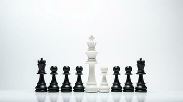 ajedrez juego utilizar estrategias a reglas el junta, decisión haciendo fósforo, ajedrez pedazo aislado en blanco fondo, ai generado foto
