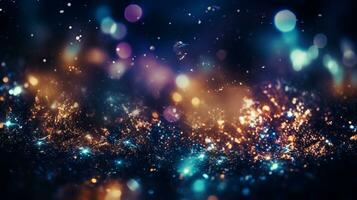 Abstract colorful glittering effect defocused design on dark background, shiny elegance fantasy bright color contrast with black concept, AI Generative photo