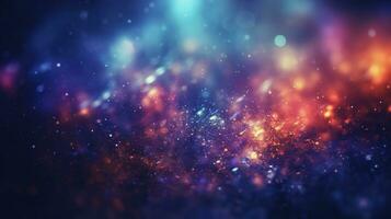 Abstract colorful glittering effect defocused design on dark background, shiny elegance fantasy bright color contrast with black concept, AI Generative photo