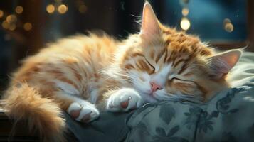 pacíficamente dormido bebé gato, acogedor linda gatito siesta, ai generativo foto