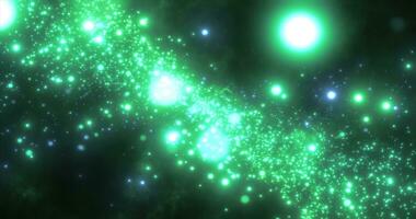 Abstract green energy particles and waves magical bright glowing futuristic hi-tech with blur effect and bokeh background photo