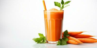 close up of Fresh Carrot Juice with vegetables, isolated on white background, copy space, AI Generative photo