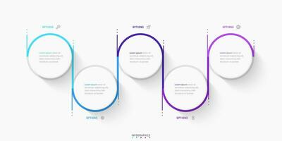 plantilla de diseño de etiquetas infográficas vectoriales con iconos y 5 opciones o pasos. se puede utilizar para diagramas de proceso, presentaciones, diseño de flujo de trabajo, banner, diagrama de flujo, gráfico de información. vector