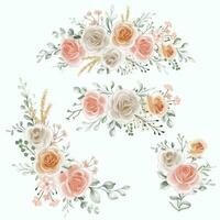 sombras de durazno, suave naranja y blanco rosas flor arreglo colección vector