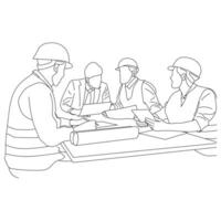 Line art of architect-engineer discusses construction project in a meeting room vector