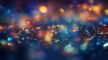 Abstract colorful glittering effect defocused design on dark background, shiny elegance fantasy bright color contrast with black concept, AI Generative photo