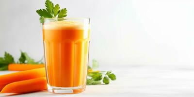 close up of Fresh Carrot Juice with vegetables, isolated on white background, copy space, AI Generative photo