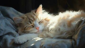 pacíficamente dormido bebé gato, acogedor linda gatito siesta, ai generativo foto